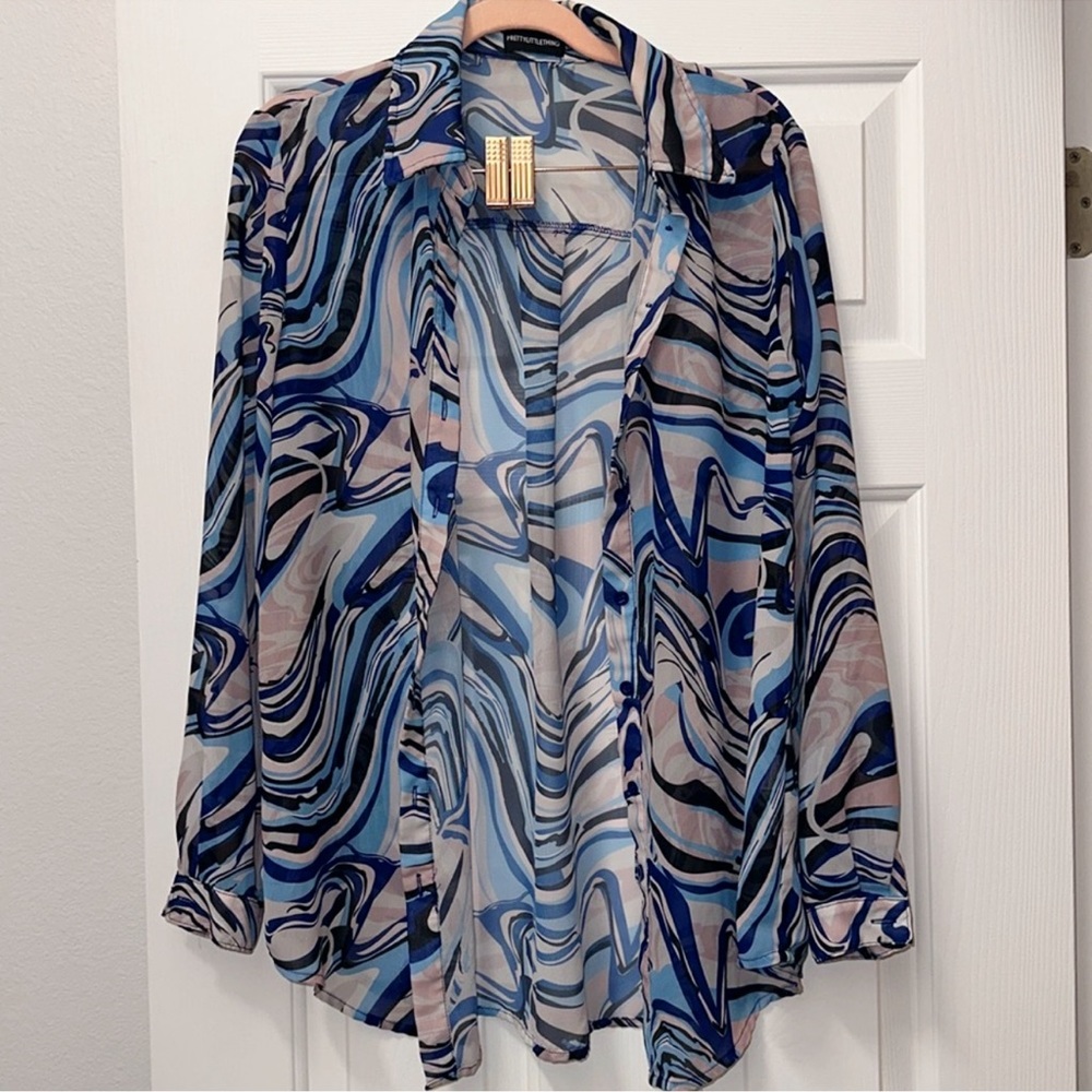 Blue Swirl OVERSIZED Button Up Blouse 🌀✨